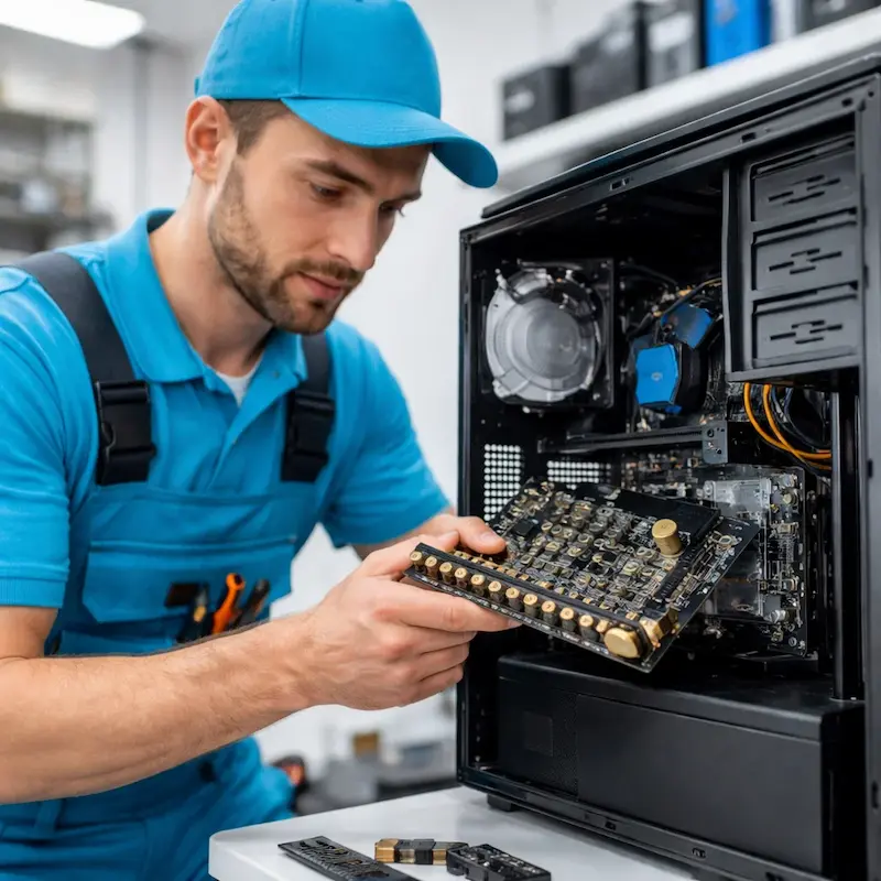 Мастер устанавливает звуковую карту на ПК в Северске